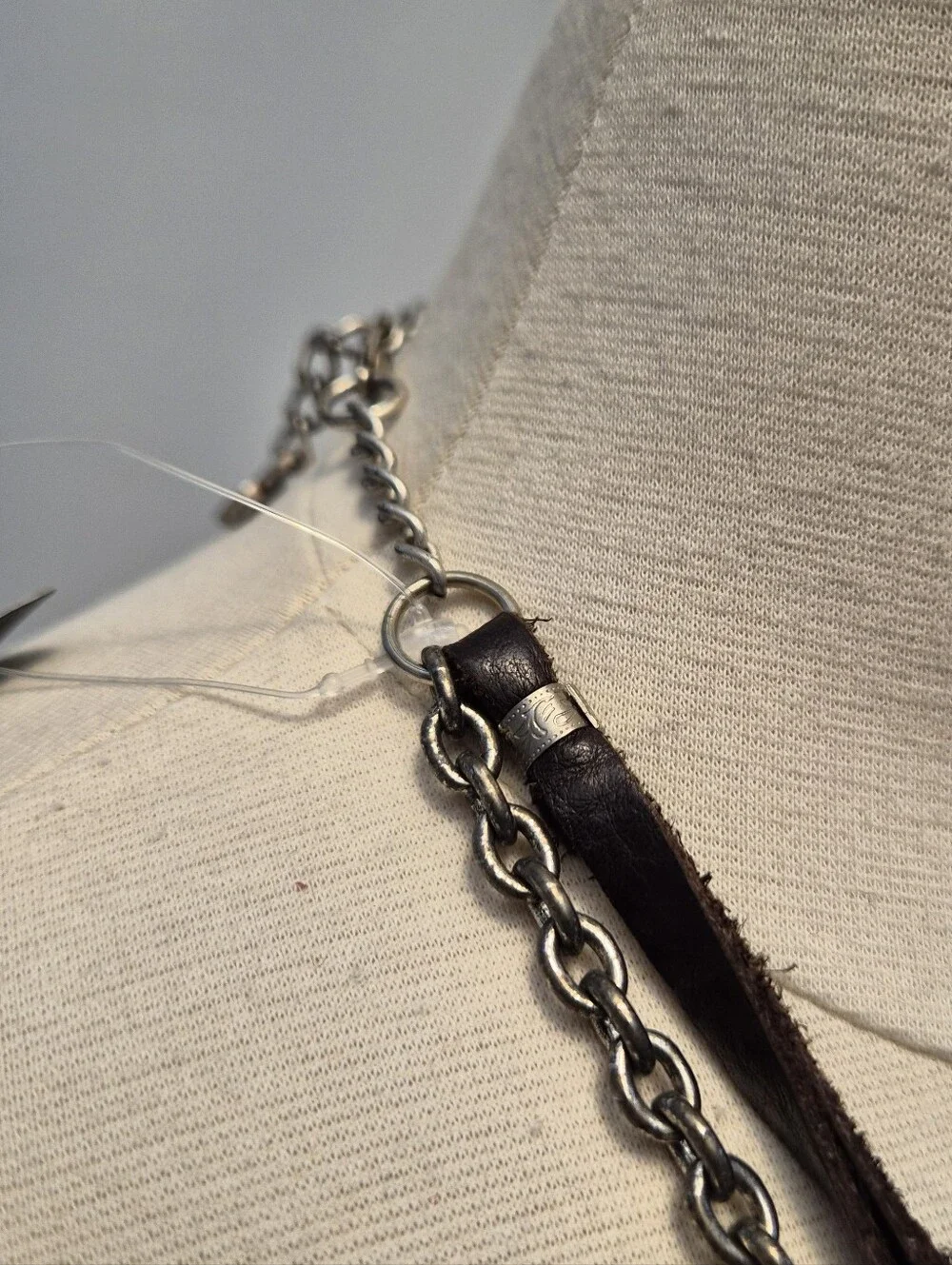 Leatherock Western Rocker Fringe Necklace White Stone Studded Black Leather Cord